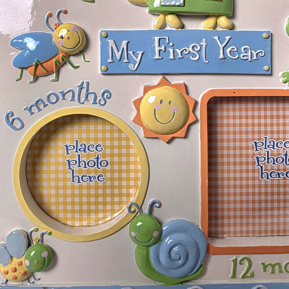 My First Year Baby Milestone Photo Frame 4 Openings Insects Turtle Frog Blue - Picture 6 of 8